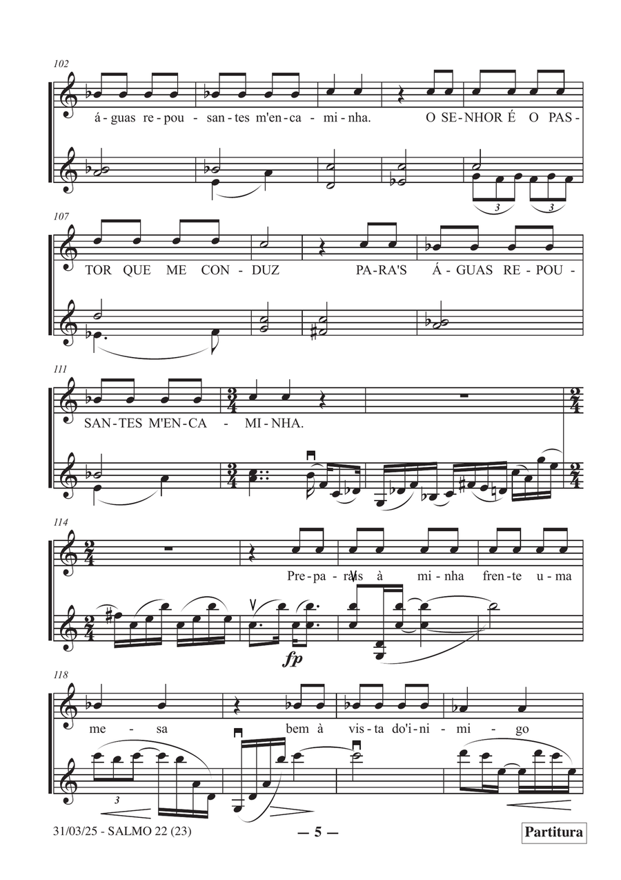 Salmo 23 (22) em Português para violino & soprano (resposta da assembleia ad libitum) Chamber Music scores gallery preview page 5