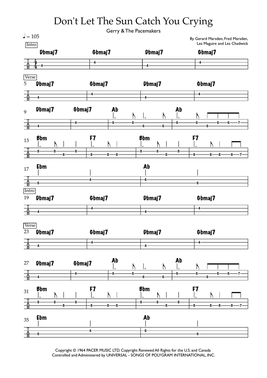 Don't Let The Sun Catch You Crying Acoustic Guitar scores gallery preview page 1