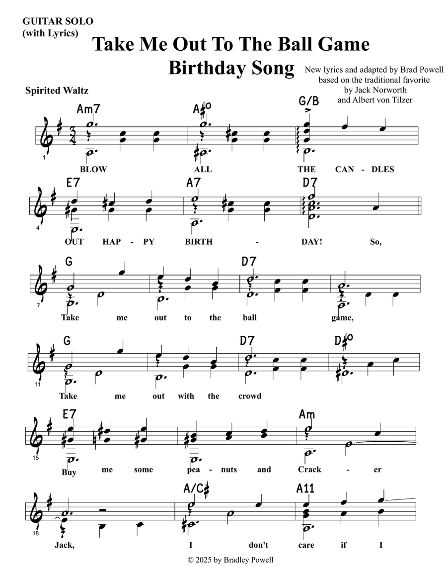 Take Me Out To The Ball Game Birthday Song Acoustic Guitar scores gallery preview page 2