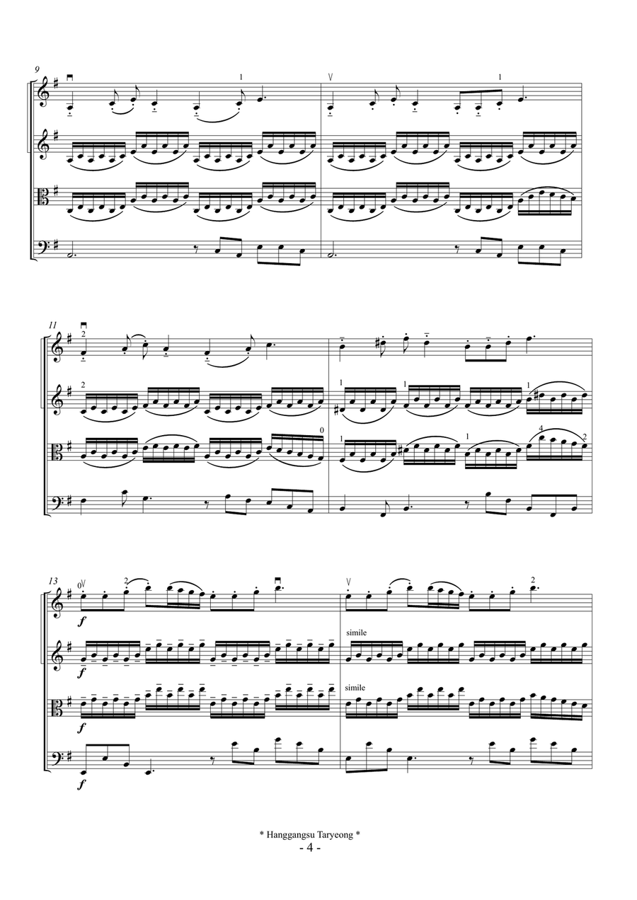 Hangangsu-Taryeong (For String Quartet) String Quartet scores gallery preview page 4