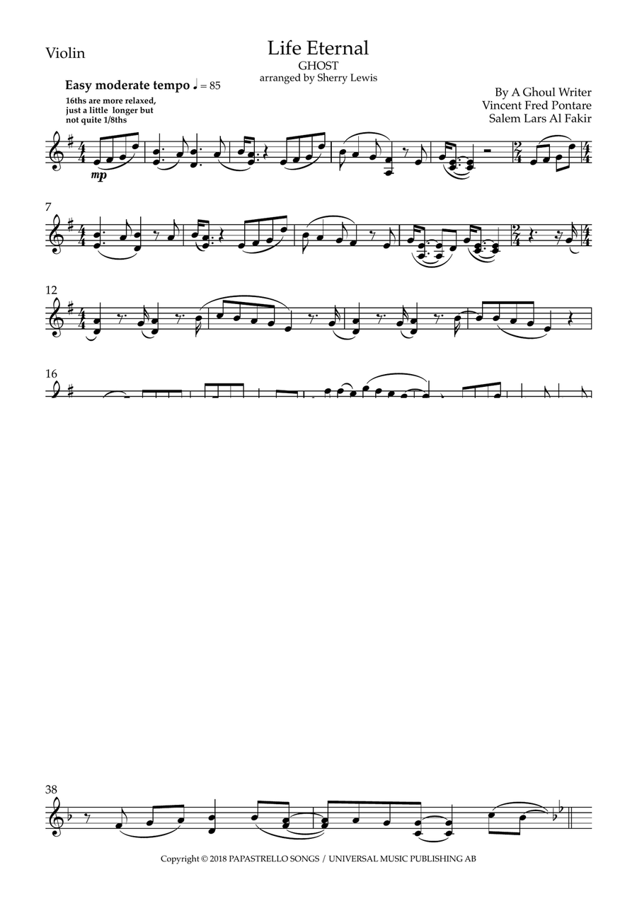 Life Eternal Violin Solo scores gallery preview page 1