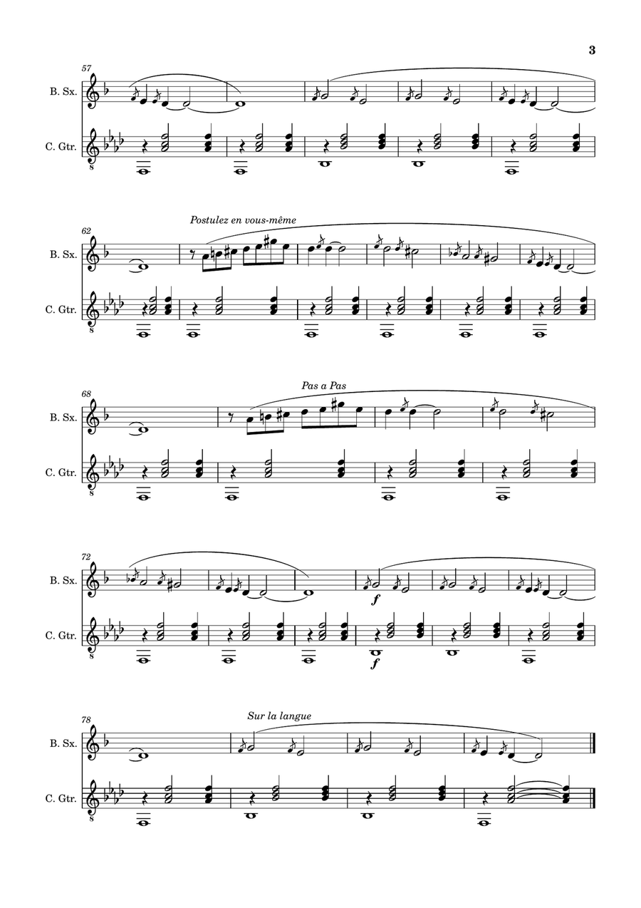 Six Gnossiennes. Three Gymnopédies - Arranged for B. Sax. and Guitar. Chamber Music scores gallery preview page 3
