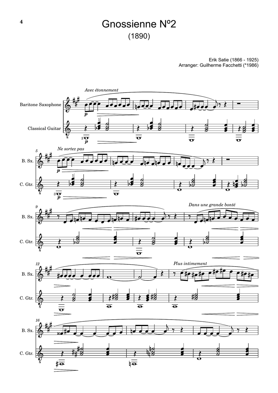 Six Gnossiennes. Three Gymnopédies - Arranged for B. Sax. and Guitar. Chamber Music scores gallery preview page 4