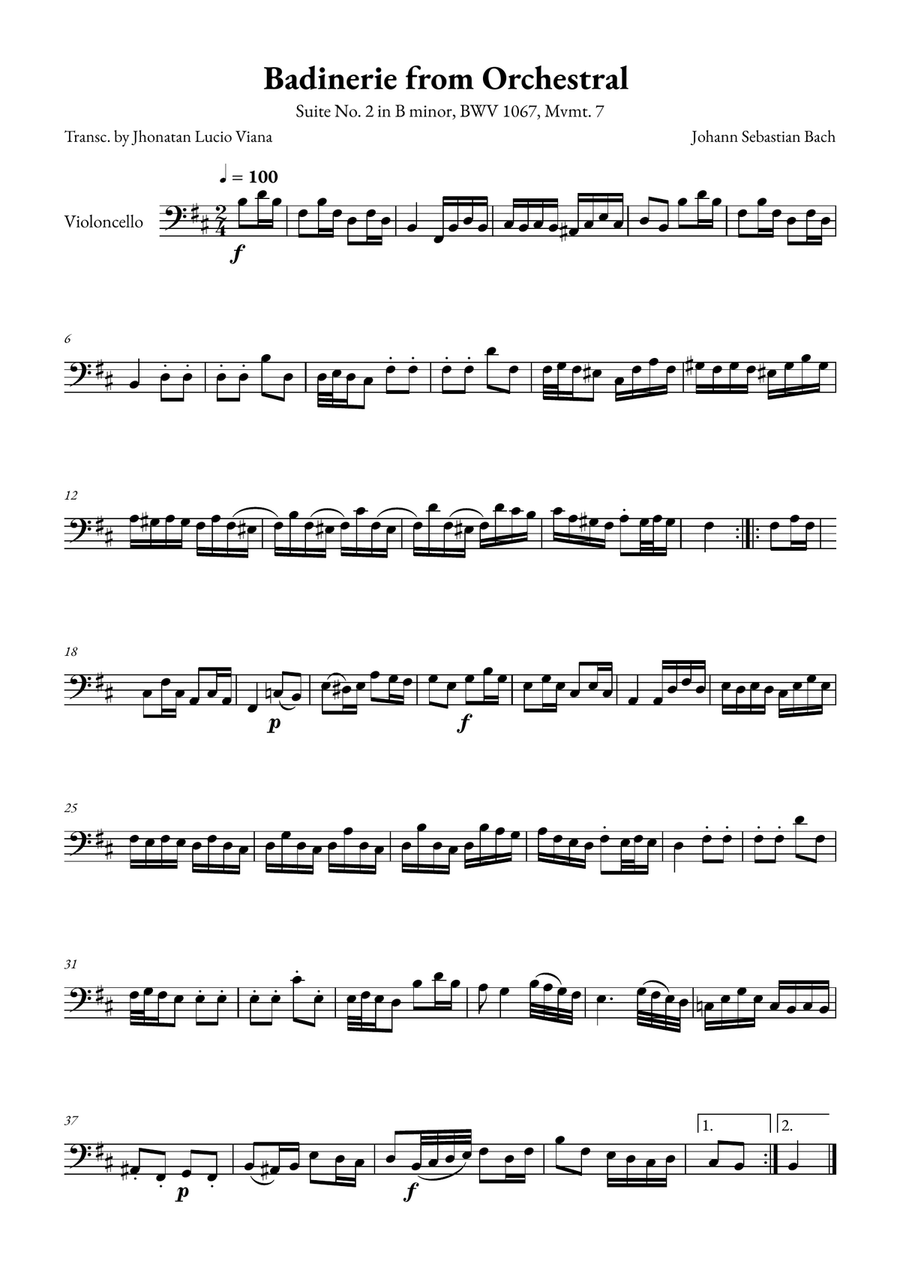 Badinerie Suite No. 2 in B minor, BWV 1067, Mvmt. 7 Chamber Music scores gallery preview page 1