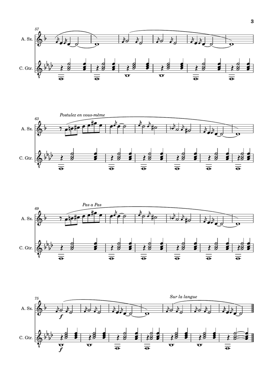 Six Gnossiennes. Three Gymnopédies - Arranged for A. Sax. and Guitar. Chamber Music scores gallery preview page 3