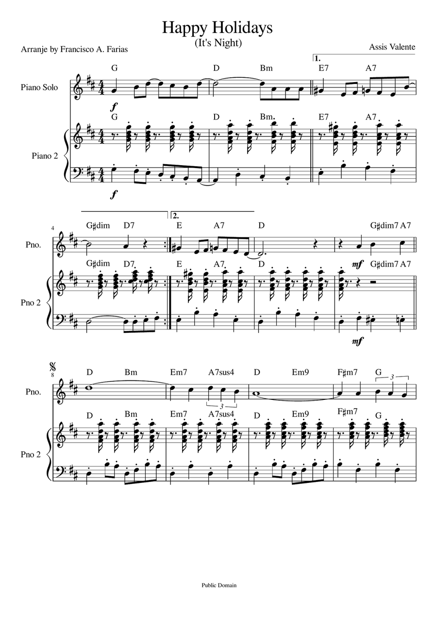 Happy Holidays (It's Night) Piano, Vocal scores gallery preview page 1