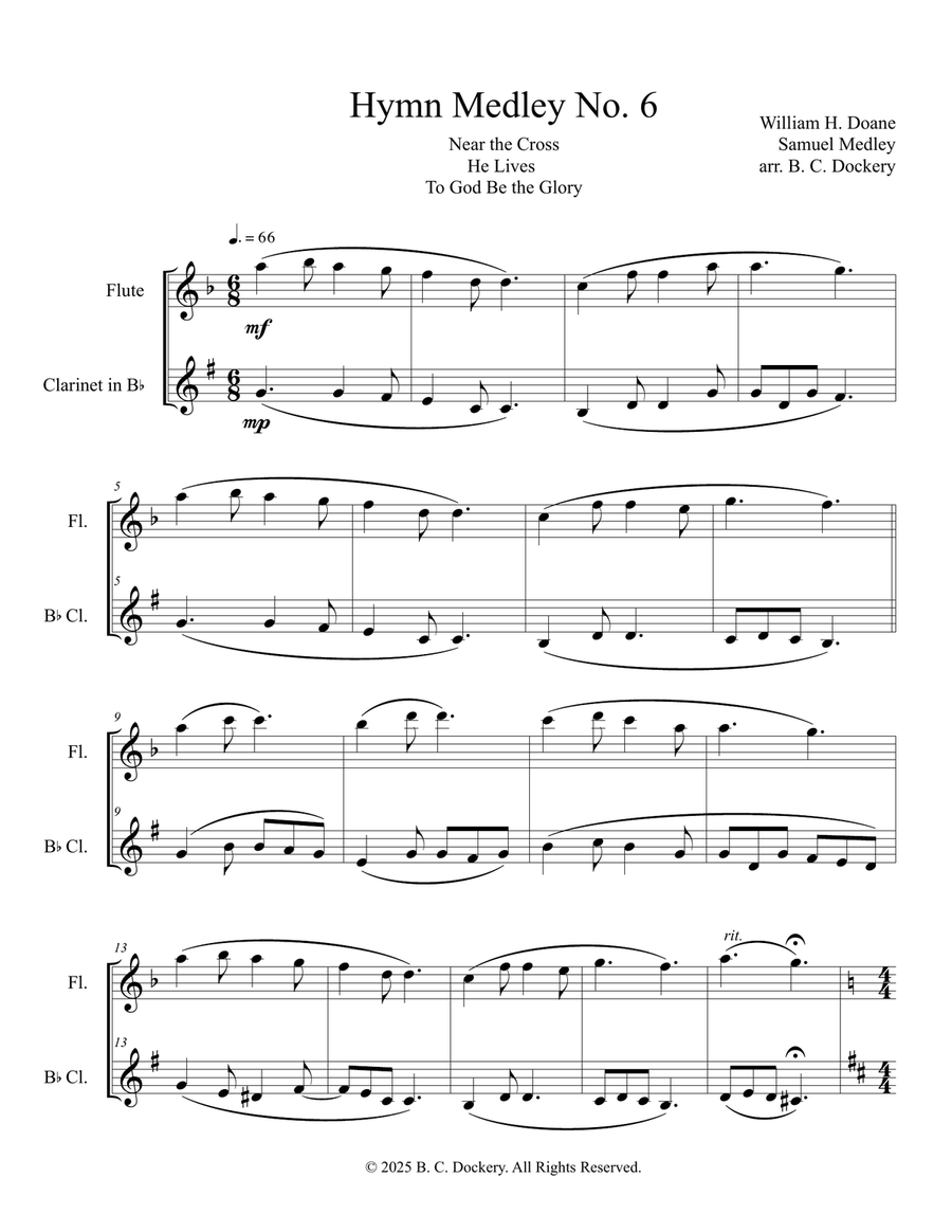 Hymn Medley No. 6 (Flute and Clarinet Duet) Woodwind Duet scores gallery preview page 1