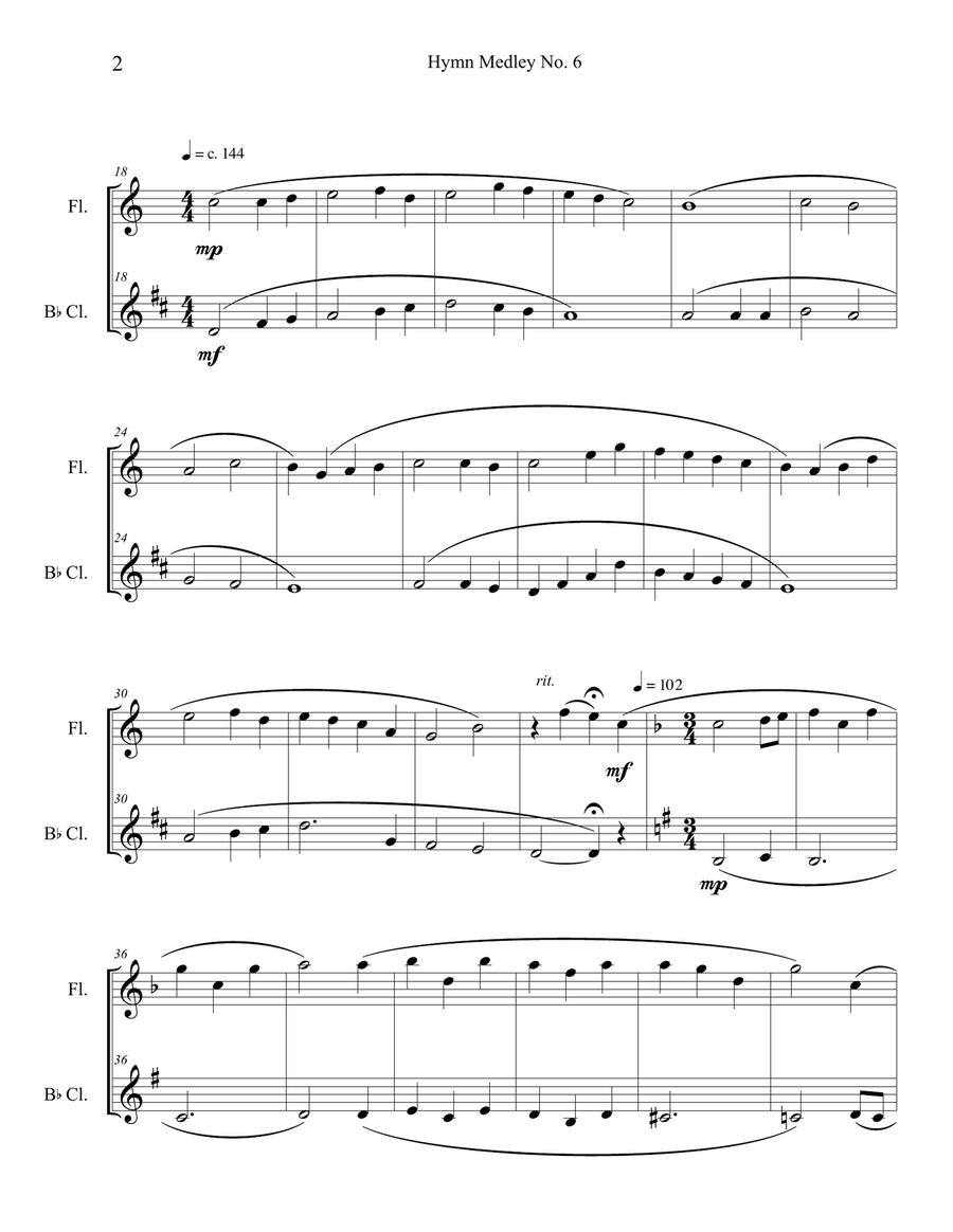 Hymn Medley No. 6 (Flute and Clarinet Duet) Woodwind Duet scores gallery preview page 2