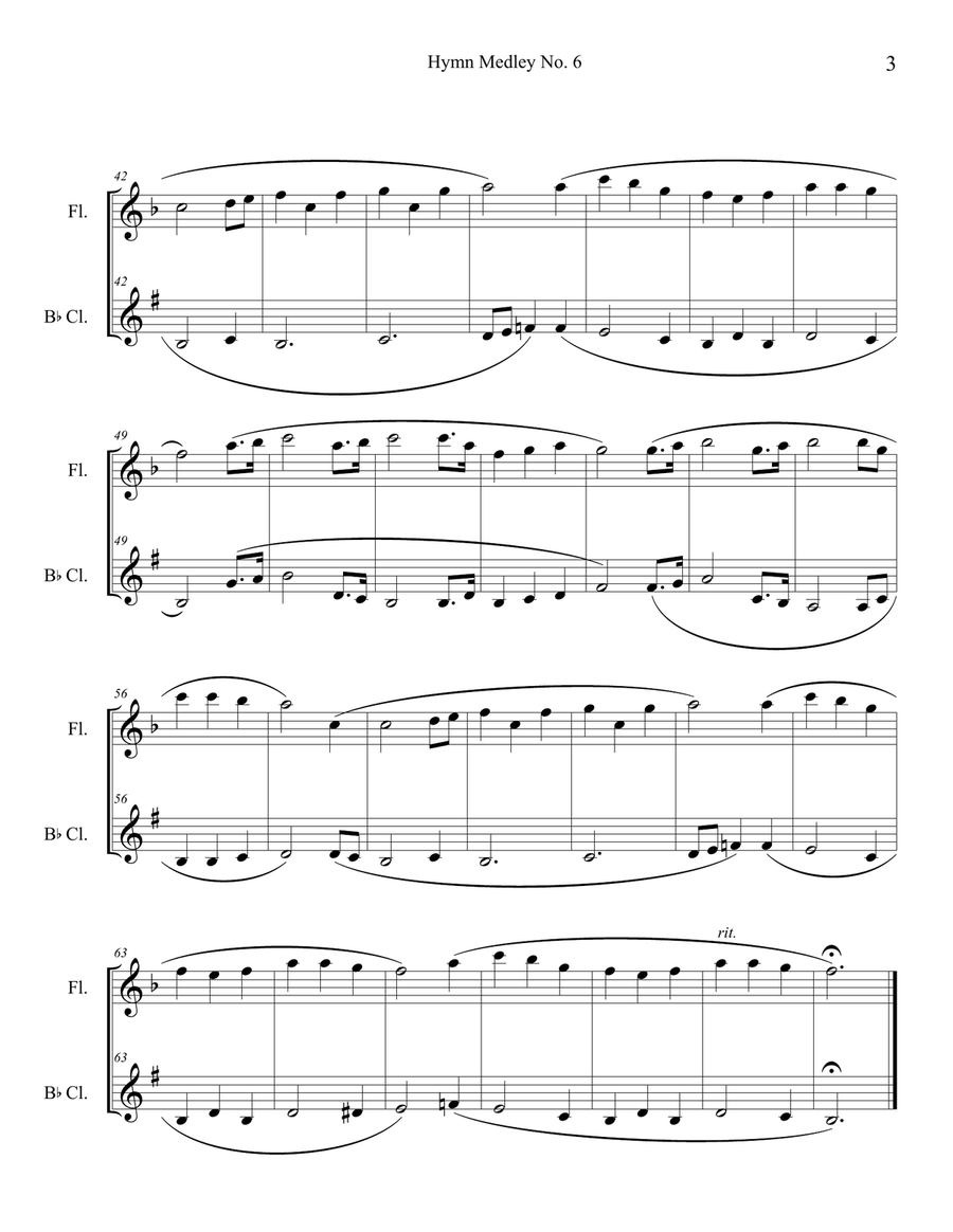 Hymn Medley No. 6 (Flute and Clarinet Duet) Woodwind Duet scores gallery preview page 3