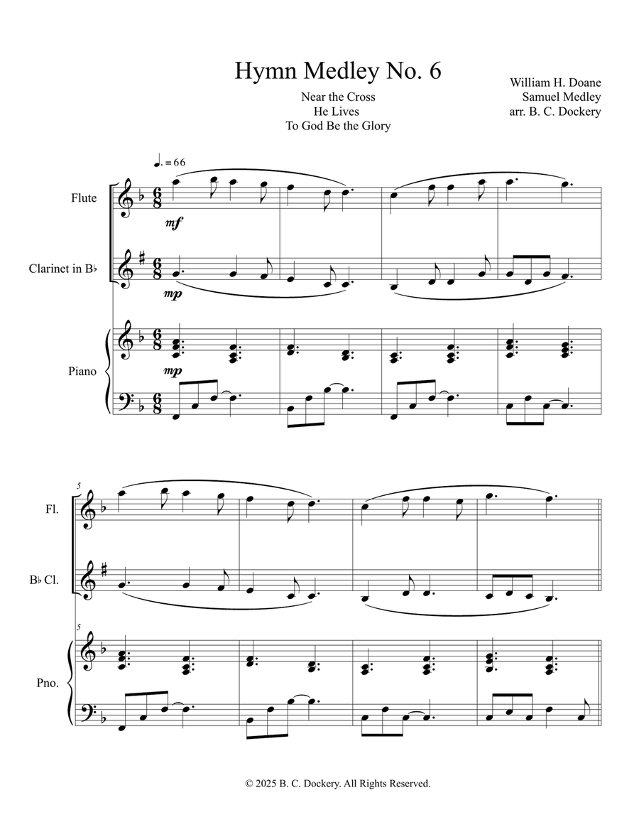 Hymn Medley No. 6 (Flute and Clarinet Duet with Piano Accompaniment) Woodwind Duet scores gallery preview page 1