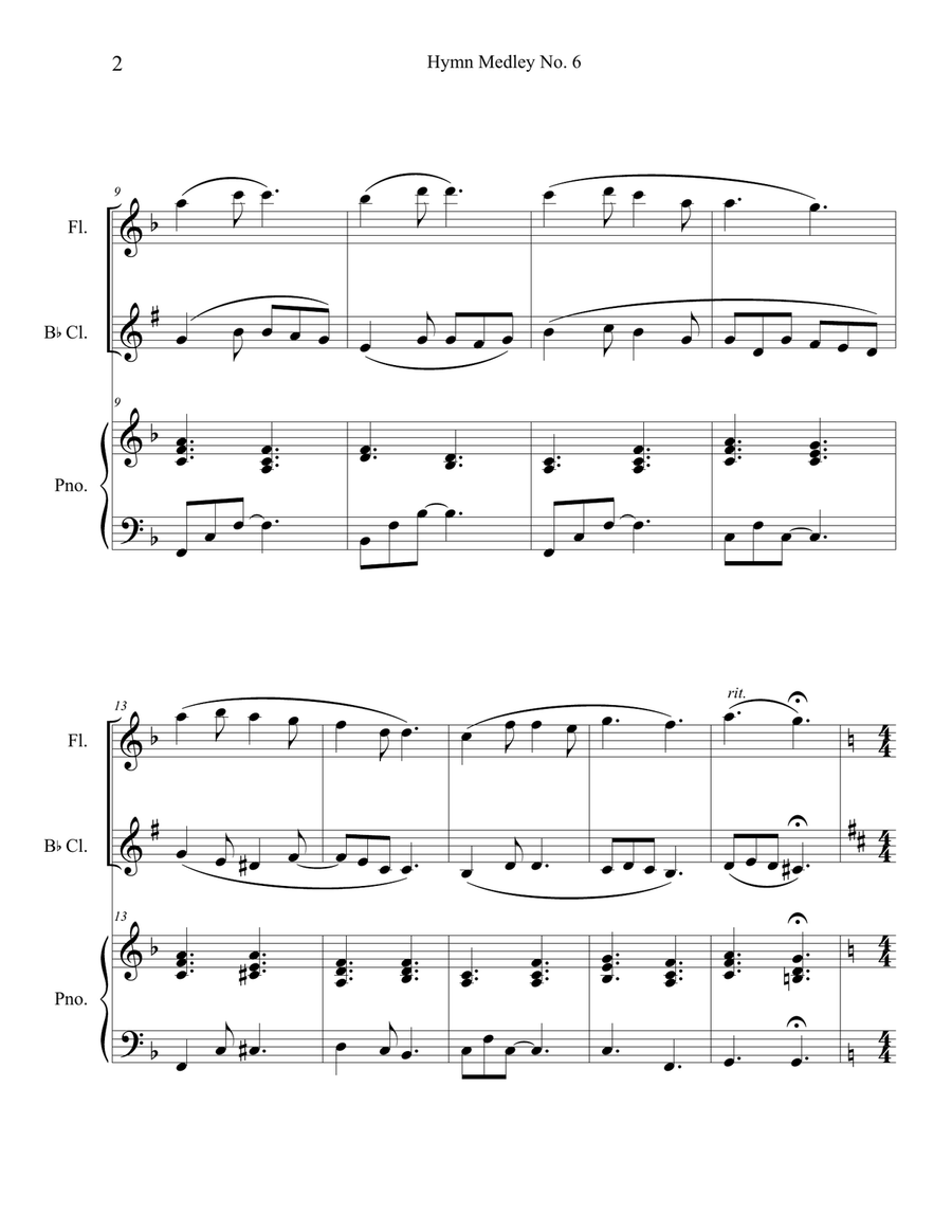 Hymn Medley No. 6 (Flute and Clarinet Duet with Piano Accompaniment) Woodwind Duet scores gallery preview page 2