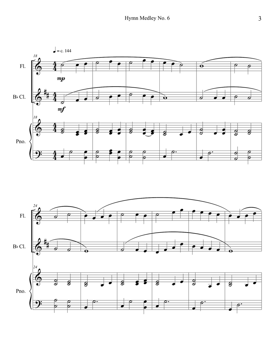Hymn Medley No. 6 (Flute and Clarinet Duet with Piano Accompaniment) Woodwind Duet scores gallery preview page 3