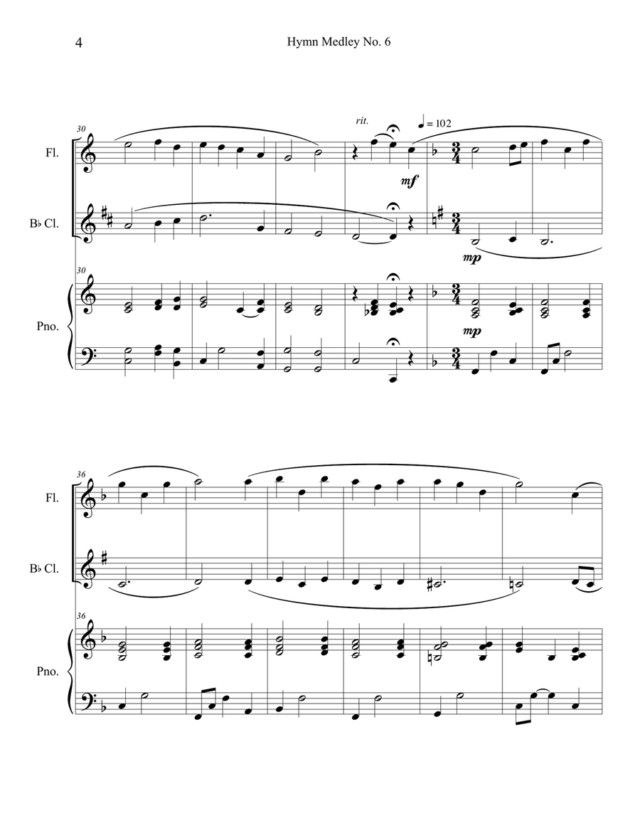 Hymn Medley No. 6 (Flute and Clarinet Duet with Piano Accompaniment) Woodwind Duet scores gallery preview page 4