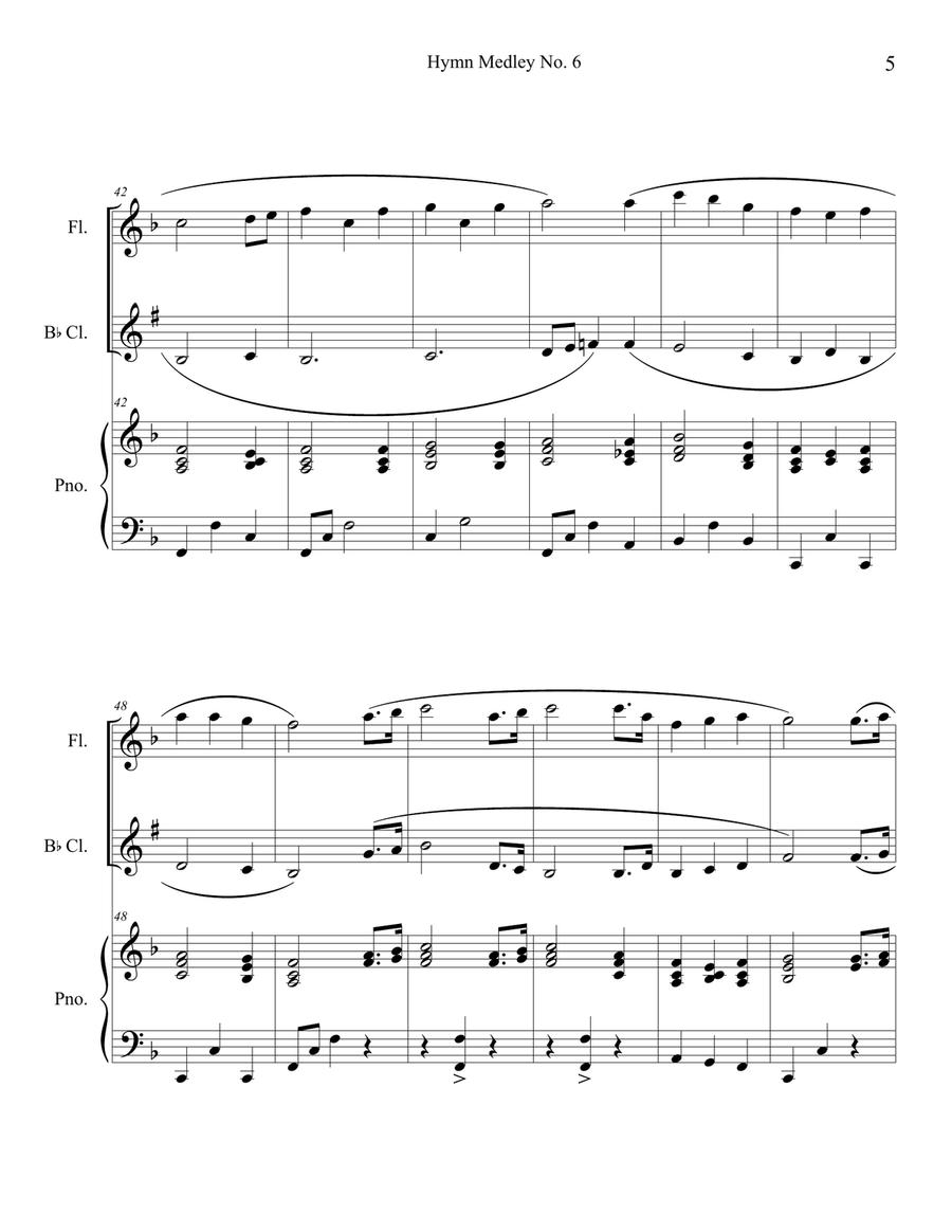 Hymn Medley No. 6 (Flute and Clarinet Duet with Piano Accompaniment) Woodwind Duet scores gallery preview page 5