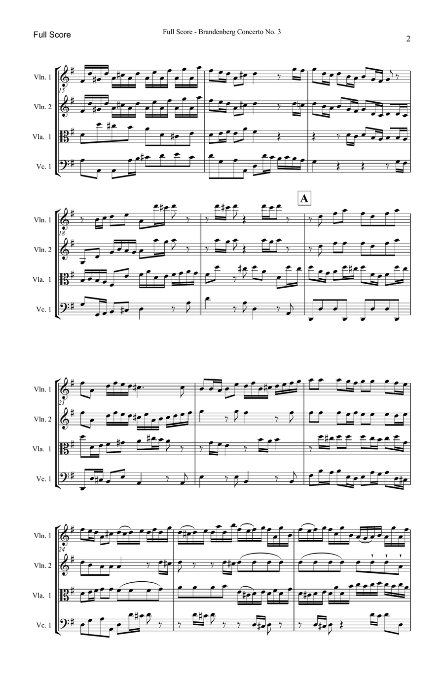 Brandenburg Concerto No. 3 String Quartet scores gallery preview page 2