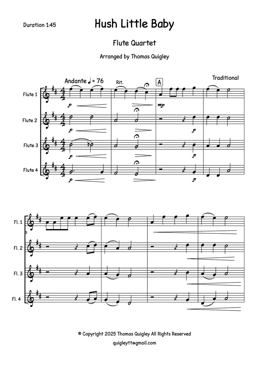 Hush Little Baby Hush Little Baby Flute Quartet scores gallery preview page 2