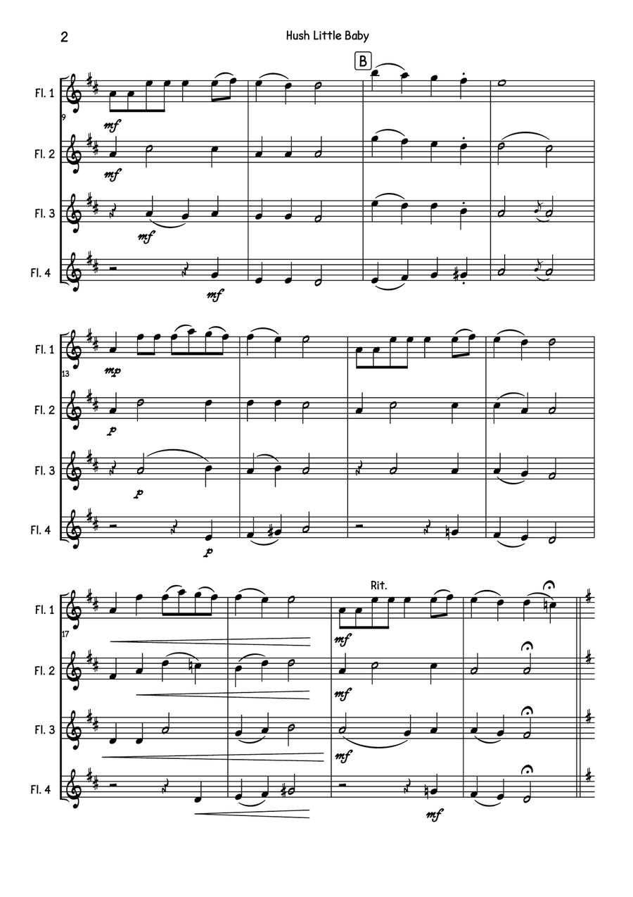 Hush Little Baby Hush Little Baby Flute Quartet scores gallery preview page 3