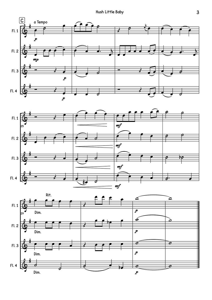 Hush Little Baby Hush Little Baby Flute Quartet scores gallery preview page 4