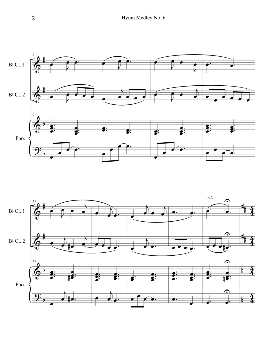 Hymn Medley No. 6 (Clarinet Duet with Piano Accompaniment) Clarinet Duet scores gallery preview page 2