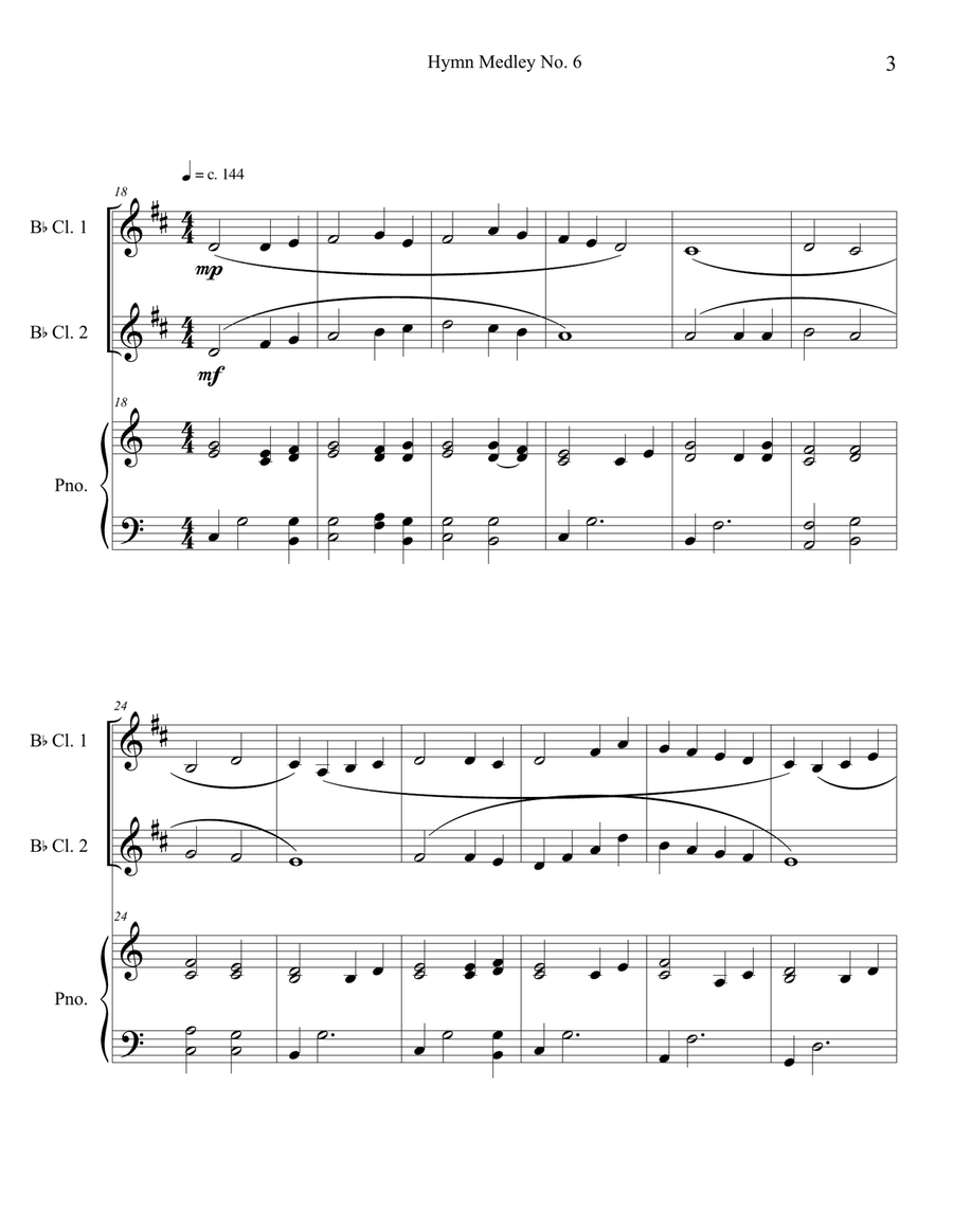 Hymn Medley No. 6 (Clarinet Duet with Piano Accompaniment) Clarinet Duet scores gallery preview page 3