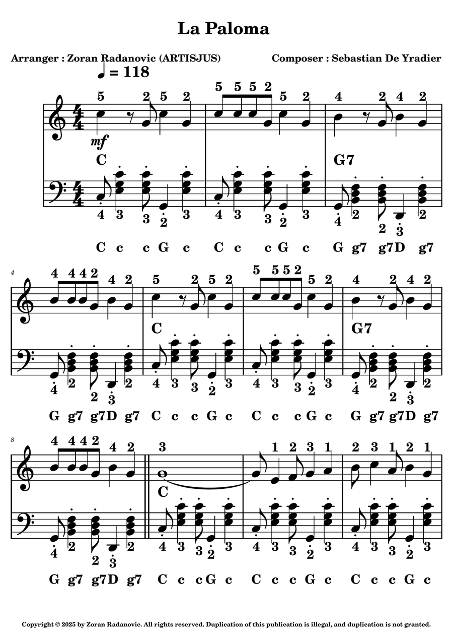 La Paloma - for accordion beginner Accordion scores gallery preview page 1