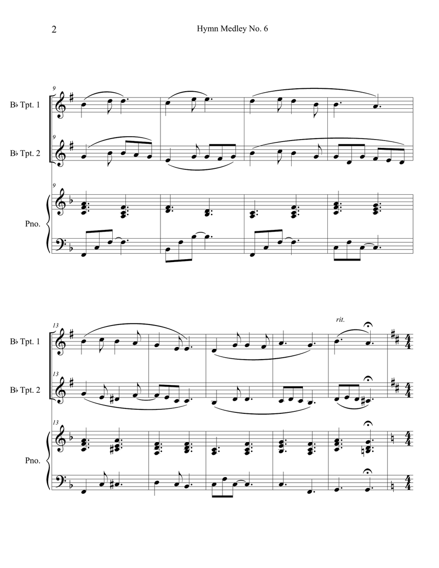Hymn Medley No. 6 (Trumpet Duet with Piano Accompaniment) Trumpet Duet scores gallery preview page 2