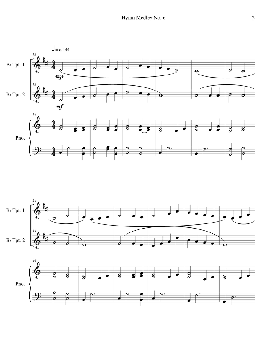 Hymn Medley No. 6 (Trumpet Duet with Piano Accompaniment) Trumpet Duet scores gallery preview page 3