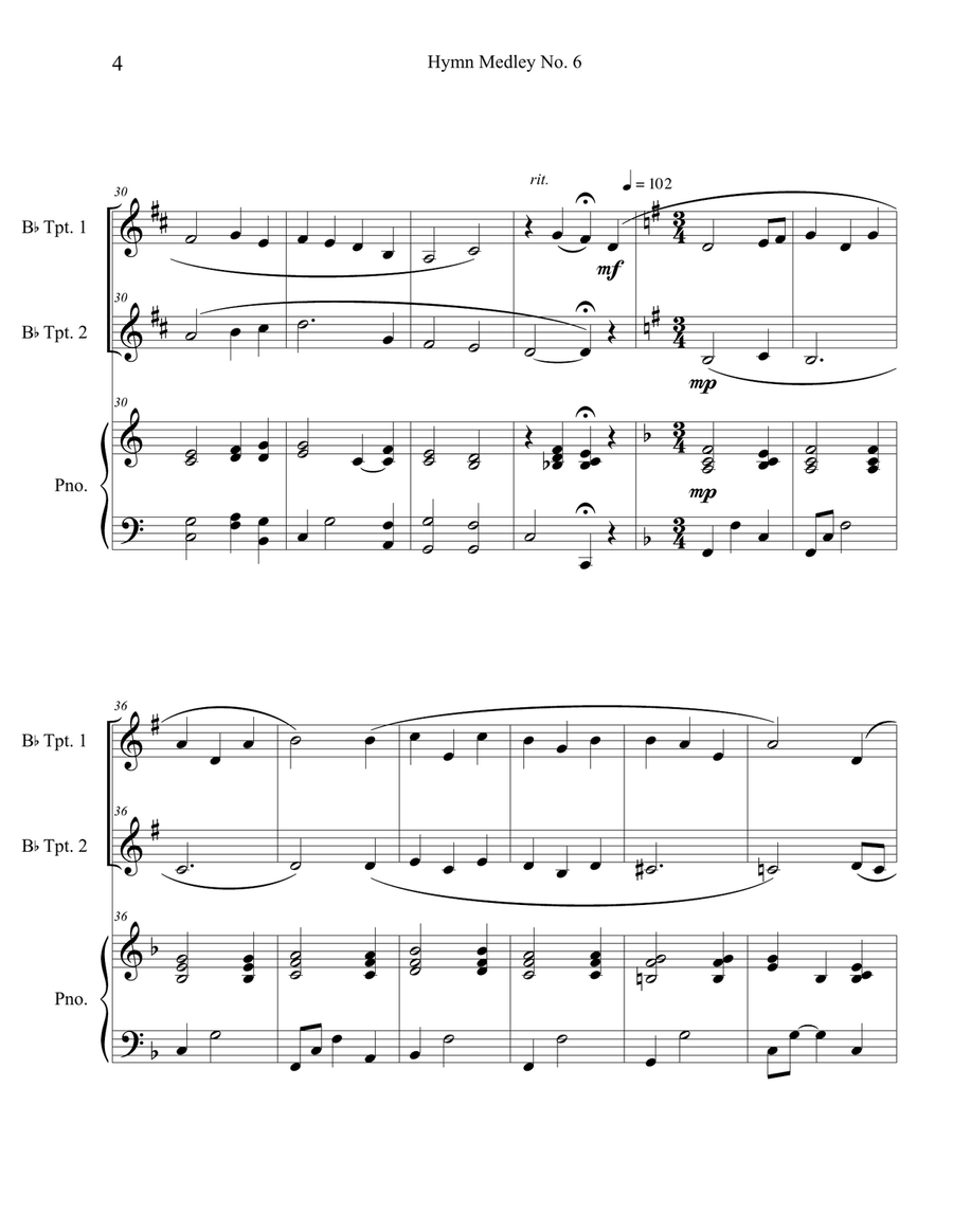 Hymn Medley No. 6 (Trumpet Duet with Piano Accompaniment) Trumpet Duet scores gallery preview page 4