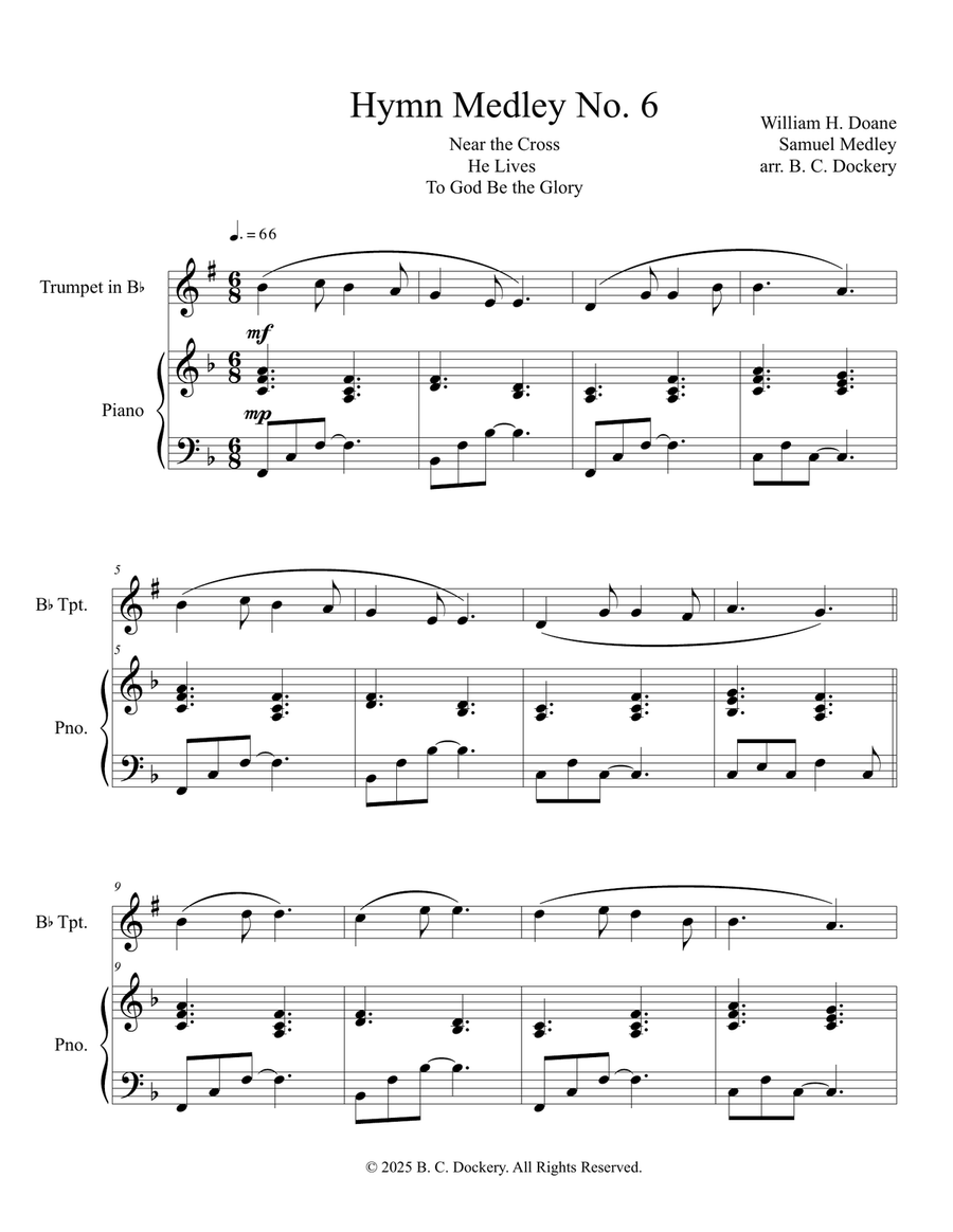 Hymn Medley No. 6 (Trumpet Solo with Piano Accompaniment) B-Flat Trumpet scores gallery preview page 1