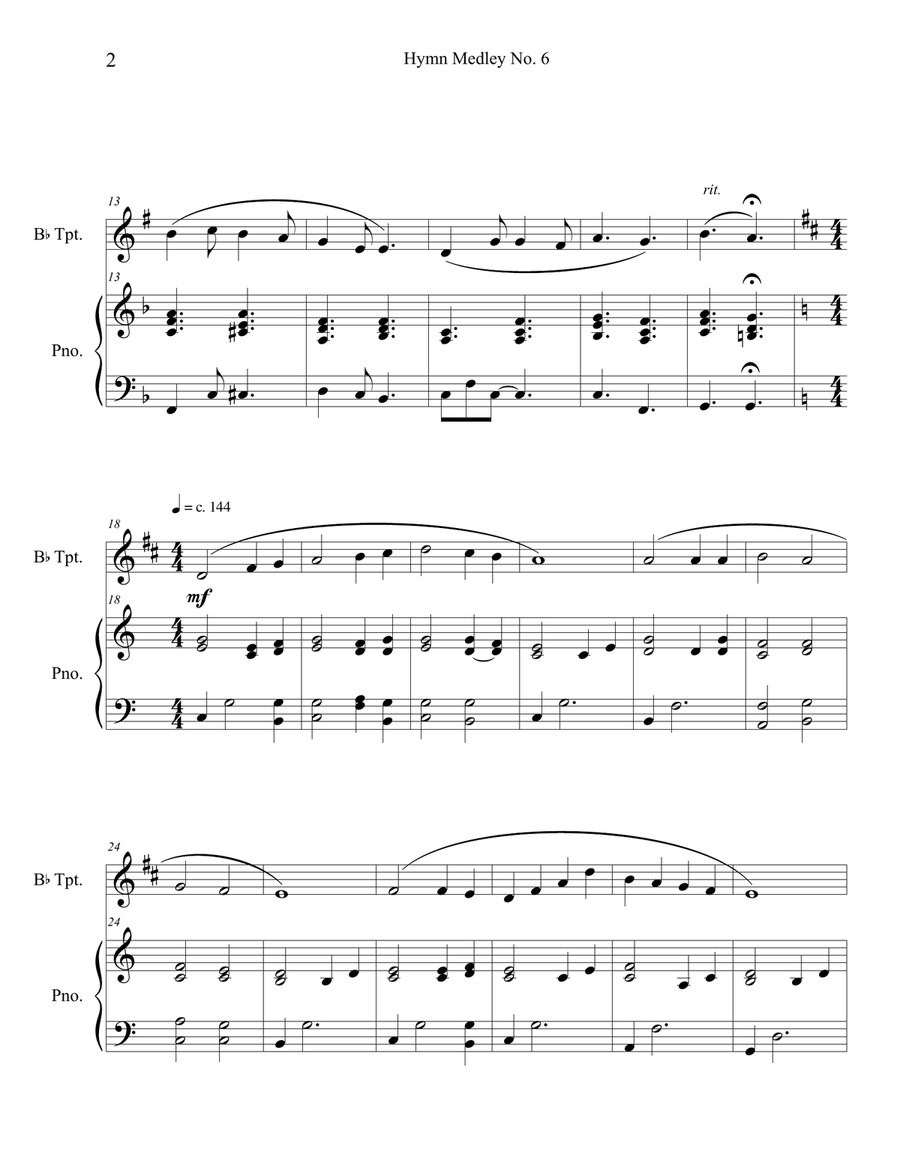 Hymn Medley No. 6 (Trumpet Solo with Piano Accompaniment) B-Flat Trumpet scores gallery preview page 2