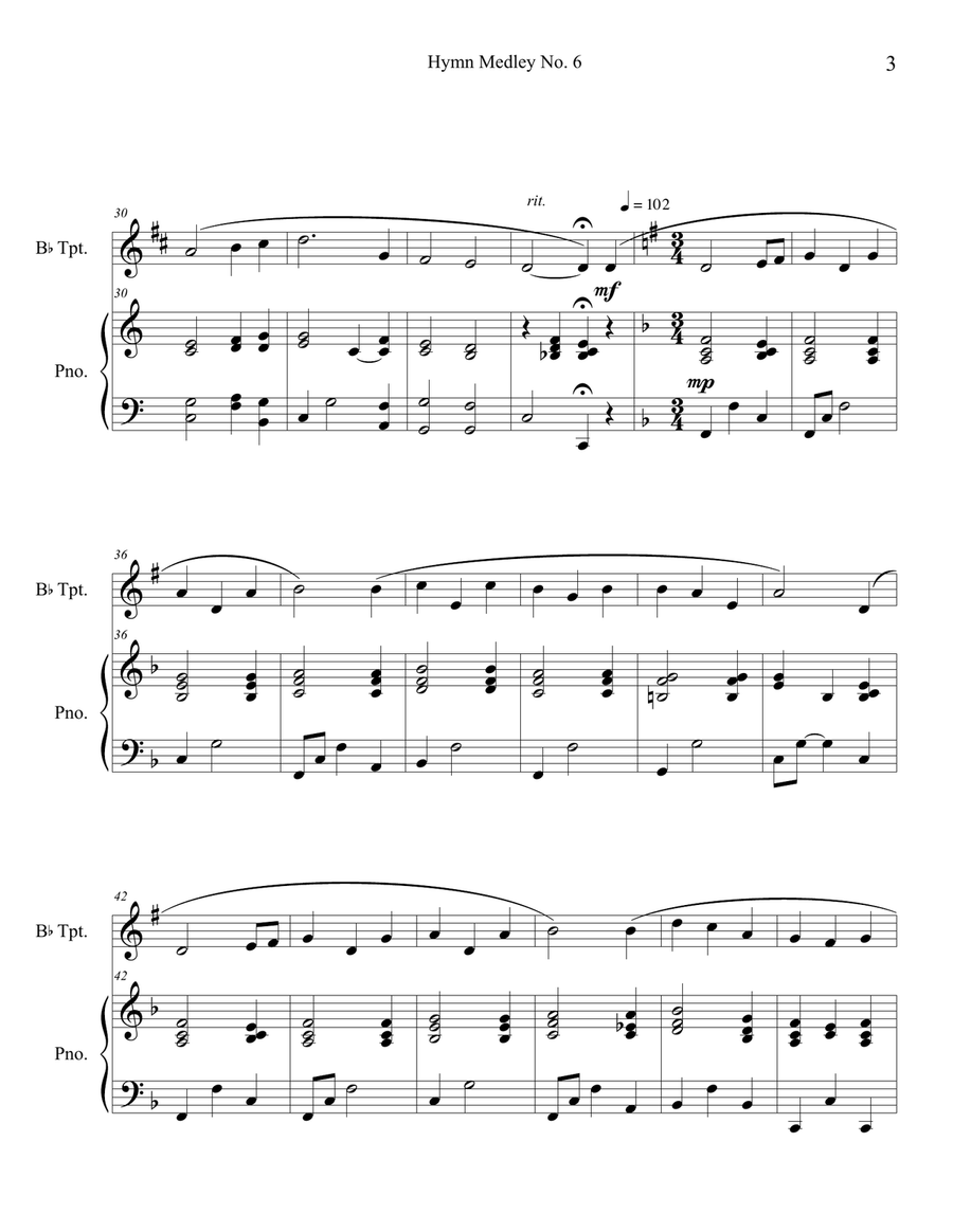 Hymn Medley No. 6 (Trumpet Solo with Piano Accompaniment) B-Flat Trumpet scores gallery preview page 3