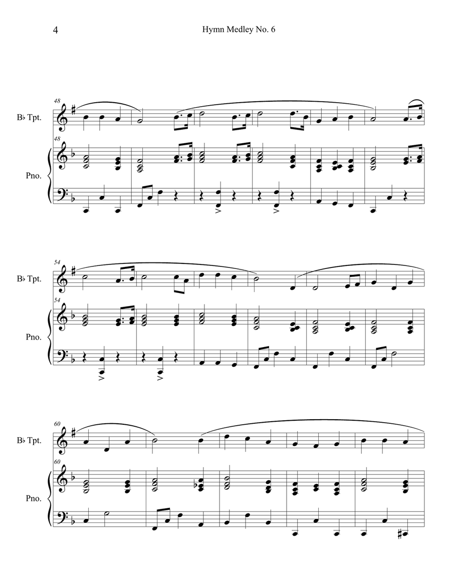 Hymn Medley No. 6 (Trumpet Solo with Piano Accompaniment) B-Flat Trumpet scores gallery preview page 4