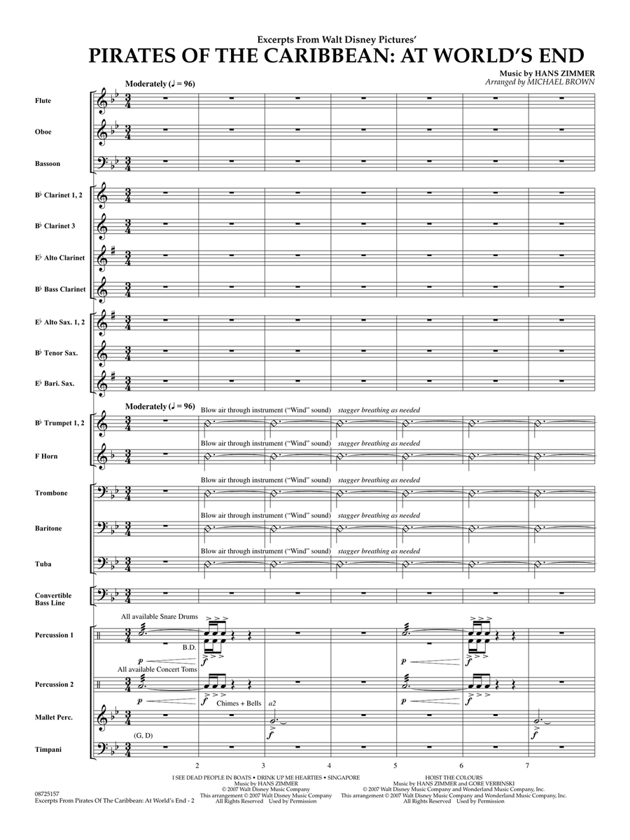 Pirates Of The Caribbean: At World's End (Excerpts) (arr. Michael Brown) - Full Score by Hans Zimmer Concert Band - Digital Sheet Music page 2