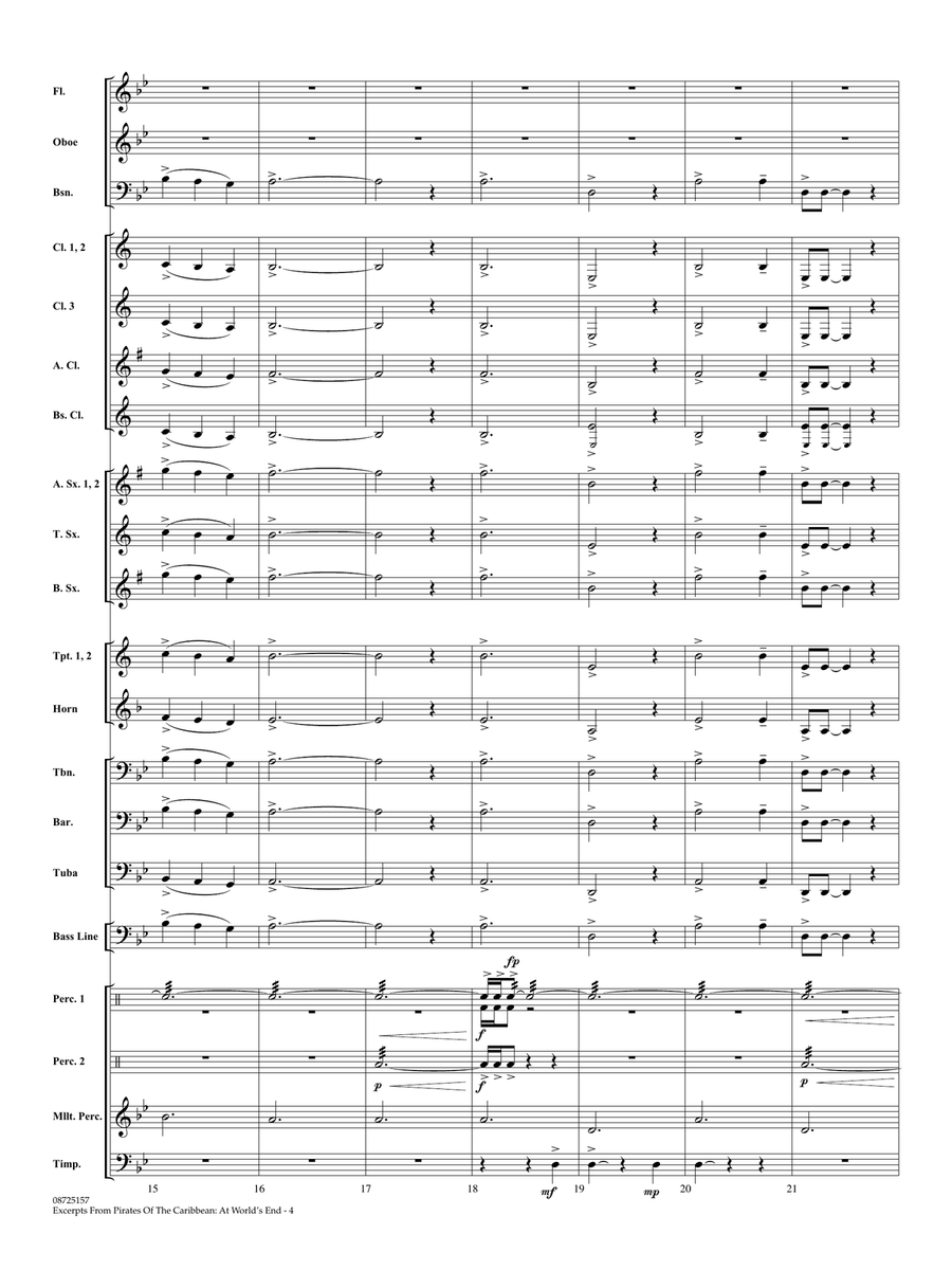 Pirates Of The Caribbean: At World's End (Excerpts) (arr. Michael Brown) - Full Score by Hans Zimmer Concert Band - Digital Sheet Music page 4