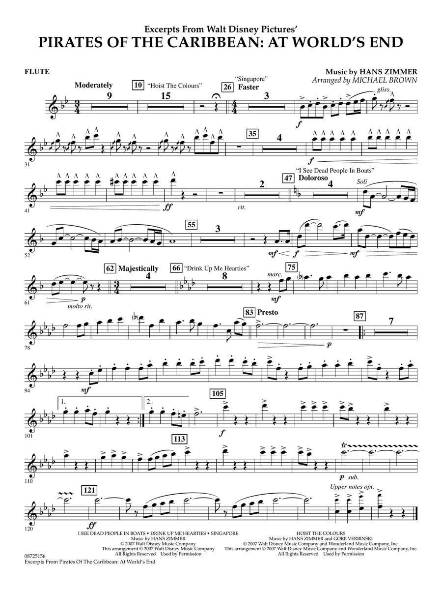 Pirates Of The Caribbean: At World's End (Excerpts) (arr. Michael Brown) - Flute Concert Band scores gallery preview page 1
