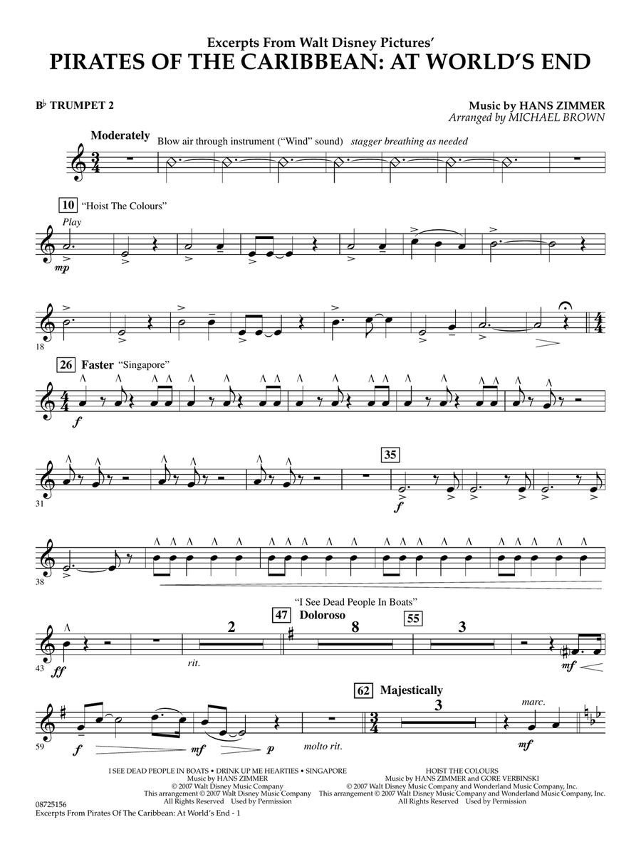 Pirates Of The Caribbean: At World's End (Excerpts) (arr. Michael Brown) - Bb Trumpet 2 Concert Band scores gallery preview page 1