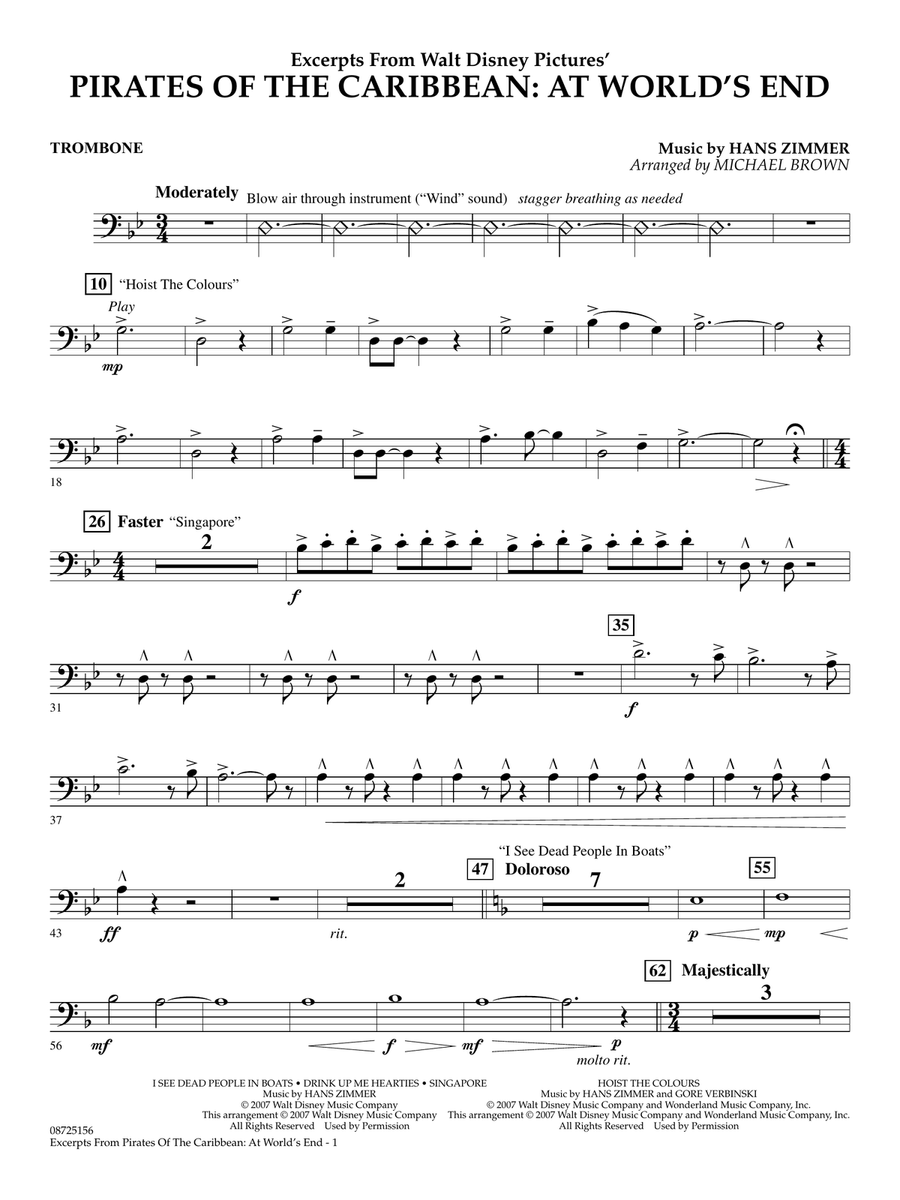 Pirates Of The Caribbean: At World's End (Excerpts) (arr. Michael Brown) - Trombone Concert Band scores gallery preview page 1