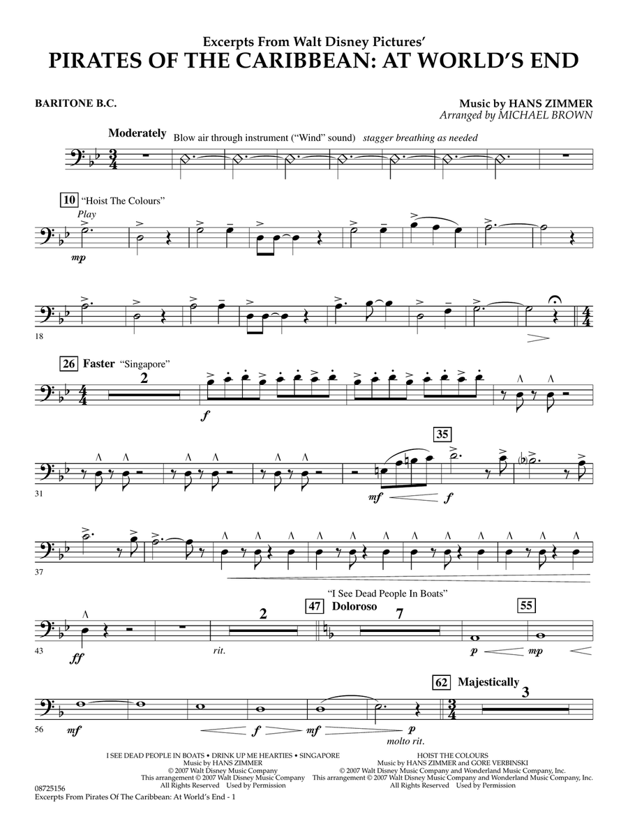 Pirates Of The Caribbean: At World's End (Excerpts) (arr. Michael Brown) - Baritone B.C. Concert Band scores gallery preview page 1