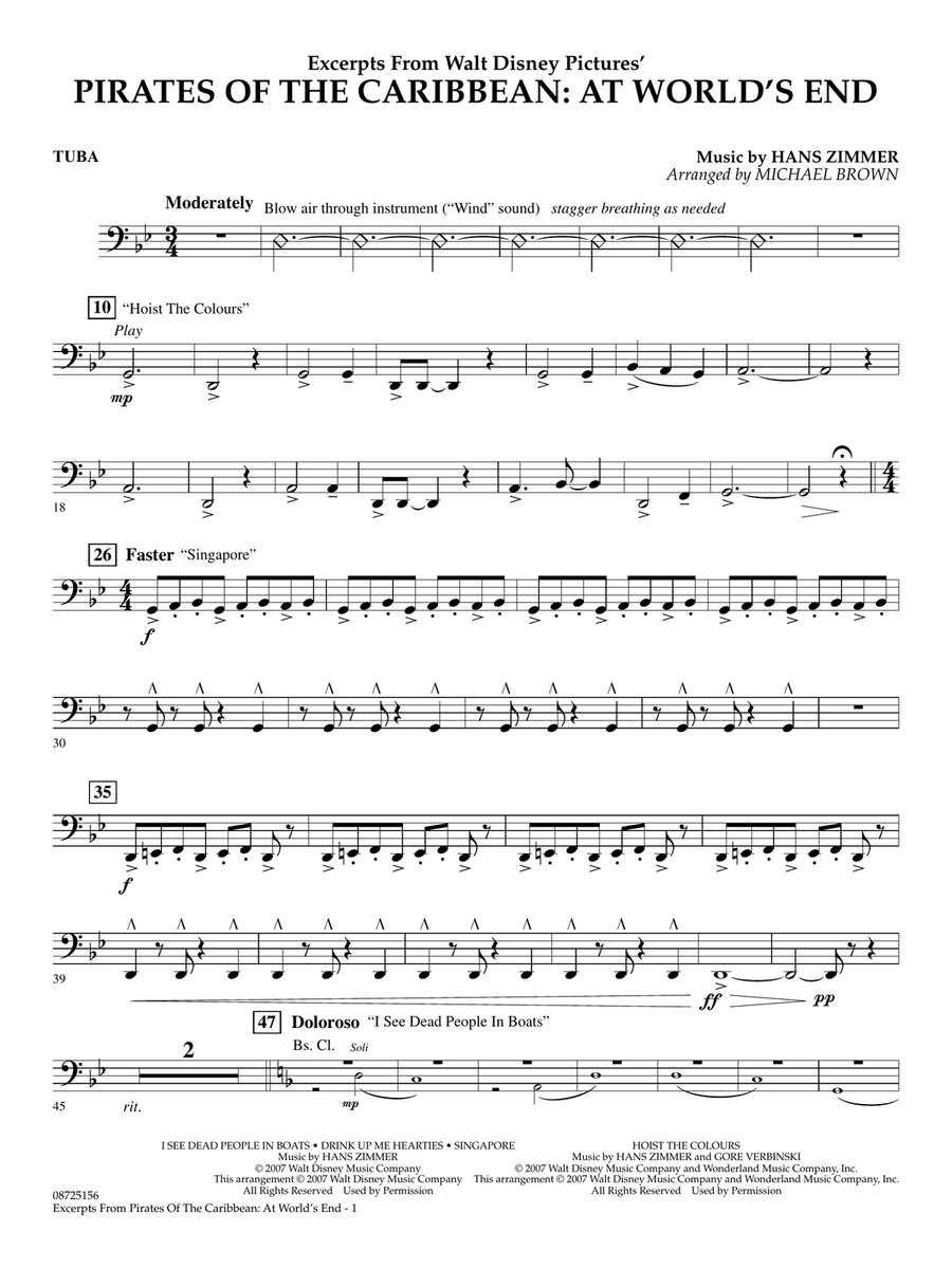 Pirates Of The Caribbean: At World's End (Excerpts) (arr. Michael Brown) - Tuba Concert Band scores gallery preview page 1