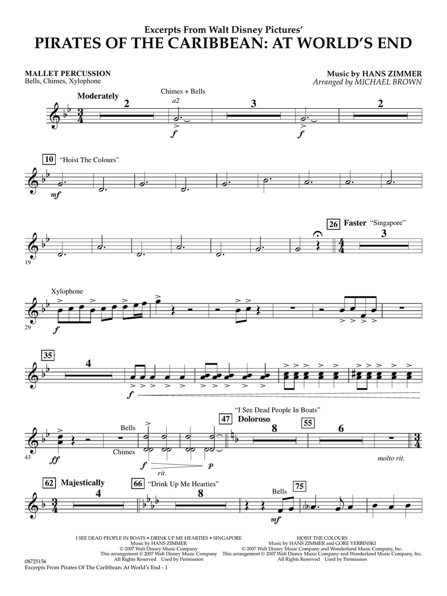 Pirates Of The Caribbean: At World's End (Excerpts) (arr. Michael Brown) - Mallet Percussion Concert Band scores gallery preview page 1