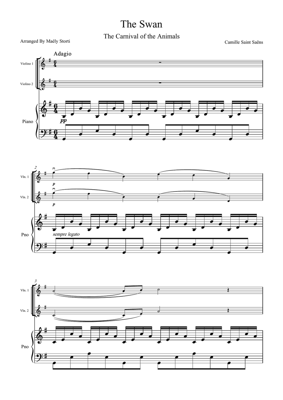 The Swan from The Carnival of The Animals String Duet scores gallery preview page 1