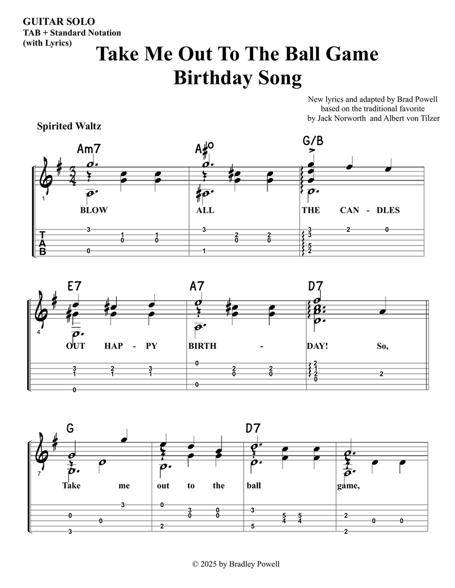 Take Me Out To The Ball Game Birthday Song Acoustic Guitar scores gallery preview page 2