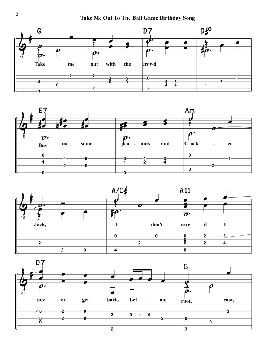 Take Me Out To The Ball Game Birthday Song Acoustic Guitar scores gallery preview page 3