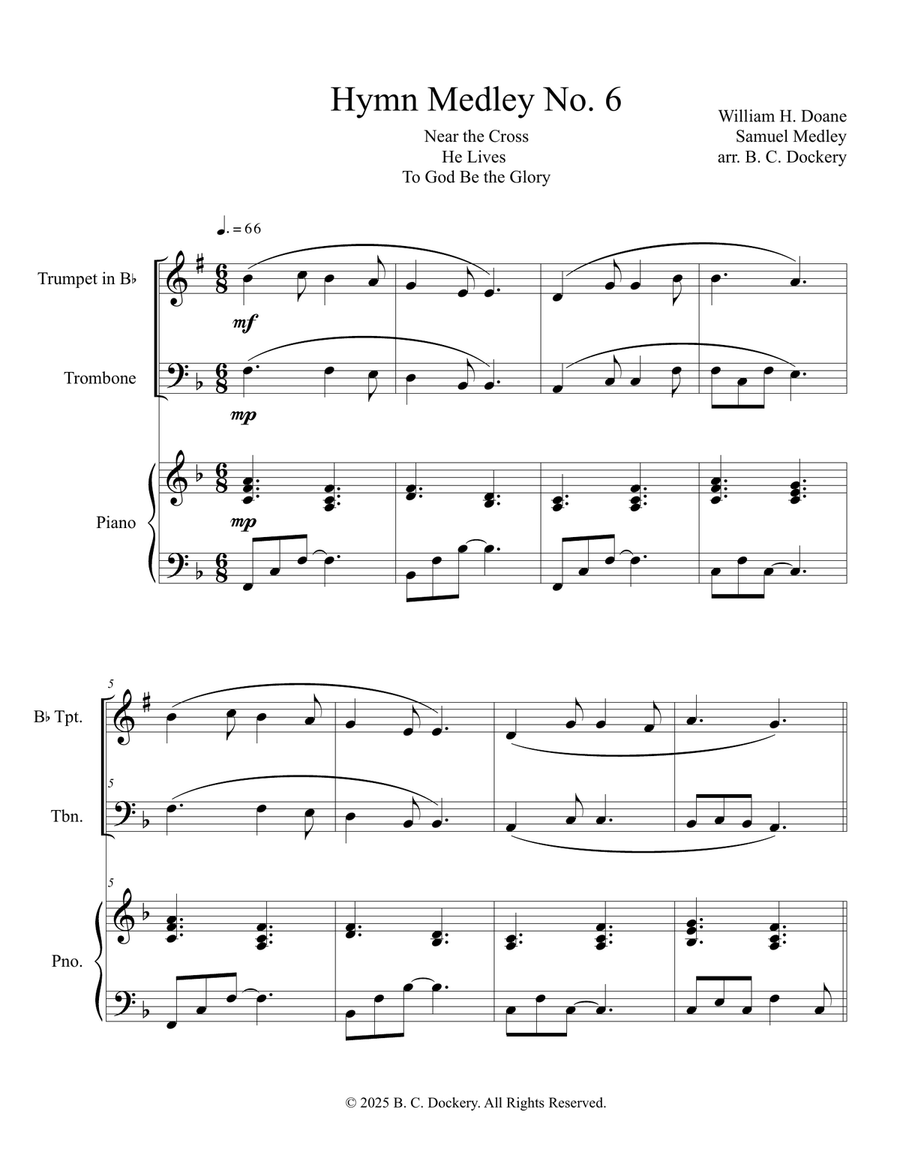 Hymn Medley No. 6 (Trumpet and Trombone Duet with Piano Accompaniment) Brass Duet scores gallery preview page 1