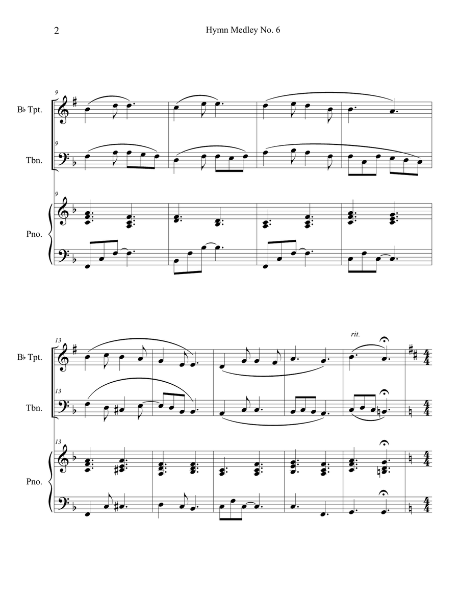 Hymn Medley No. 6 (Trumpet and Trombone Duet with Piano Accompaniment) Brass Duet scores gallery preview page 2