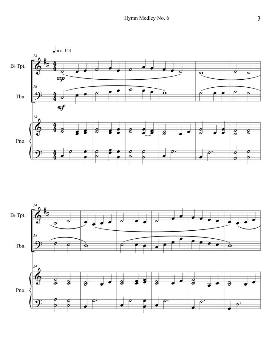 Hymn Medley No. 6 (Trumpet and Trombone Duet with Piano Accompaniment) Brass Duet scores gallery preview page 3