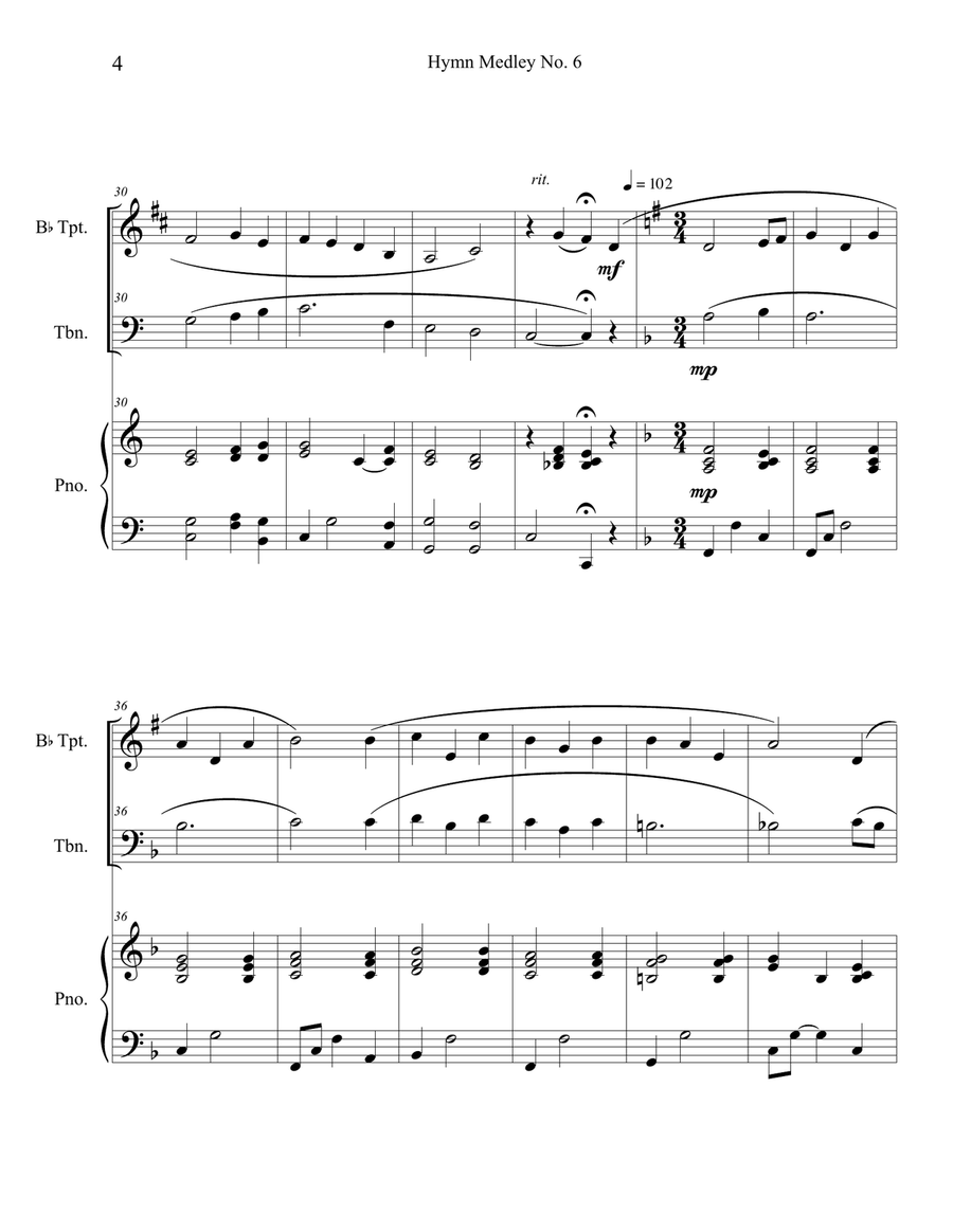 Hymn Medley No. 6 (Trumpet and Trombone Duet with Piano Accompaniment) Brass Duet scores gallery preview page 4