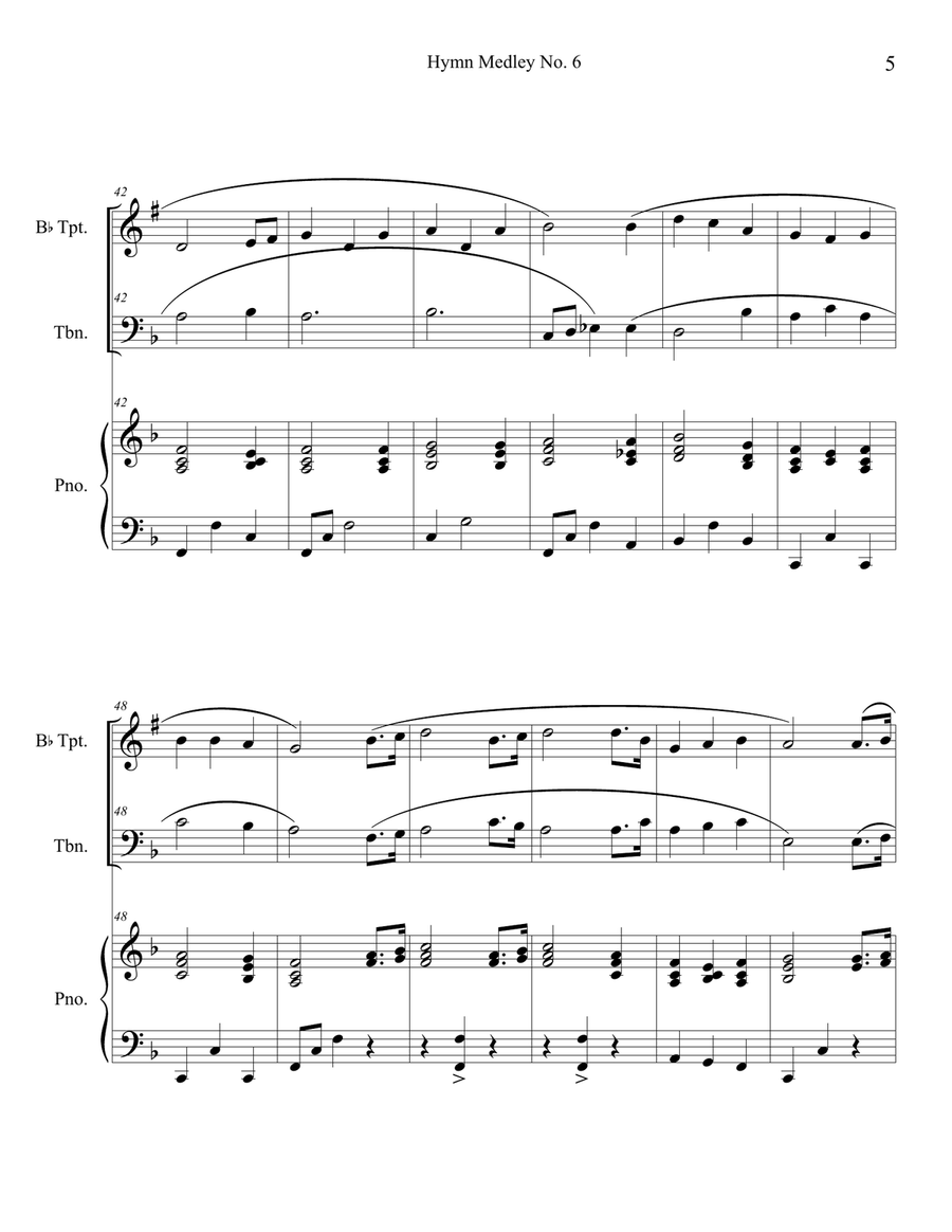 Hymn Medley No. 6 (Trumpet and Trombone Duet with Piano Accompaniment) Brass Duet scores gallery preview page 5