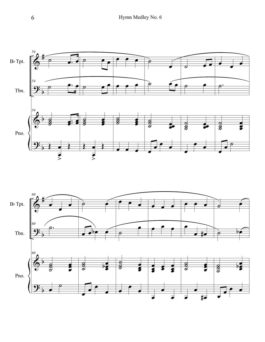 Hymn Medley No. 6 (Trumpet and Trombone Duet with Piano Accompaniment) Brass Duet scores gallery preview page 6