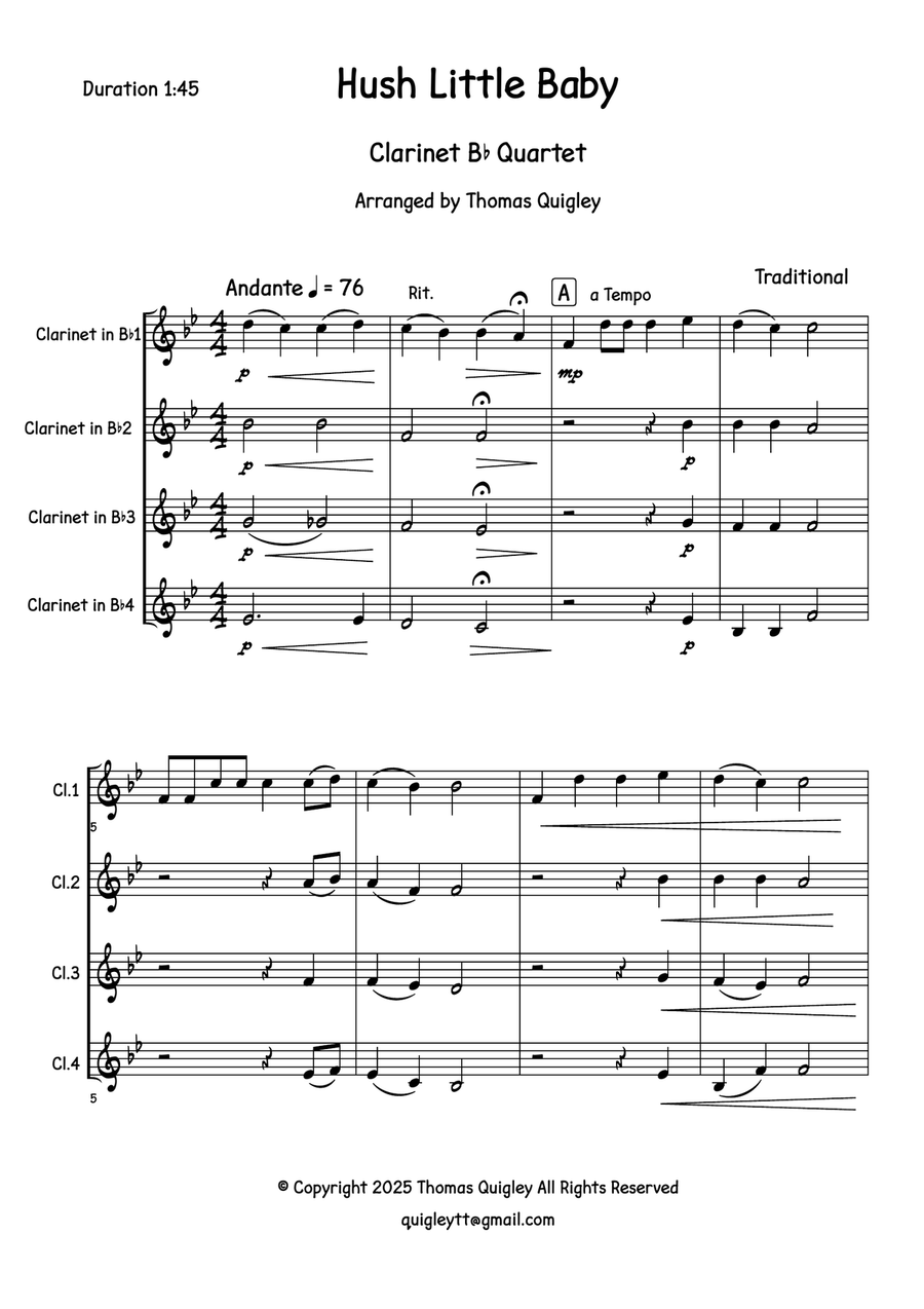 Hush Little Baby Hush Little Baby Clarinet Quartet scores gallery preview page 2